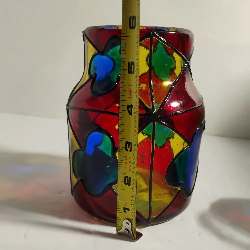 Vintage Vidrio  Stained Glass Lidded Jar, 8